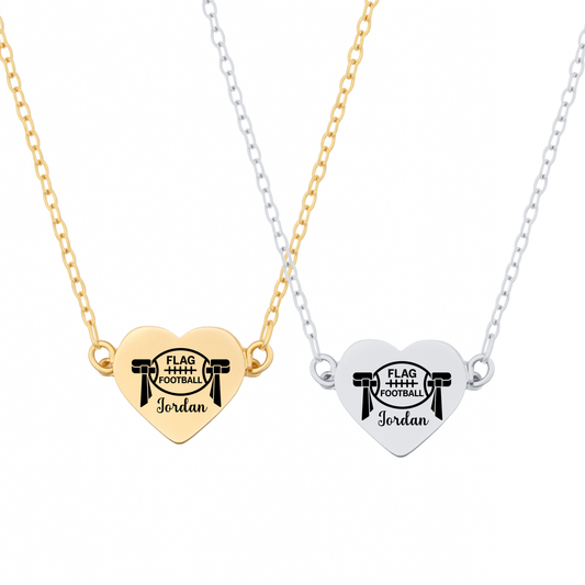 Personalized Flag Football Heart Necklace – Custom Engraved