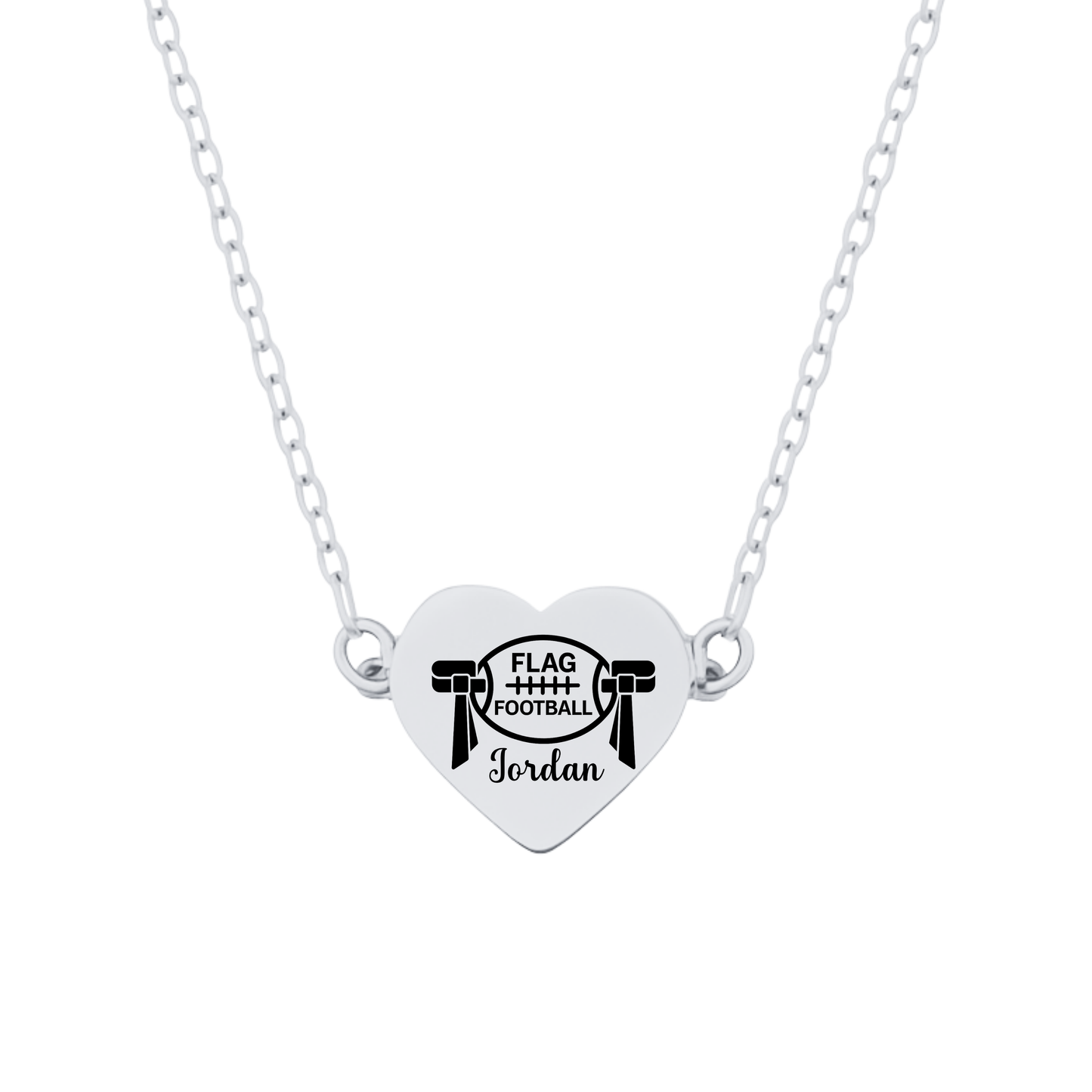 Personalized Flag Football Heart Necklace – Custom Engraved