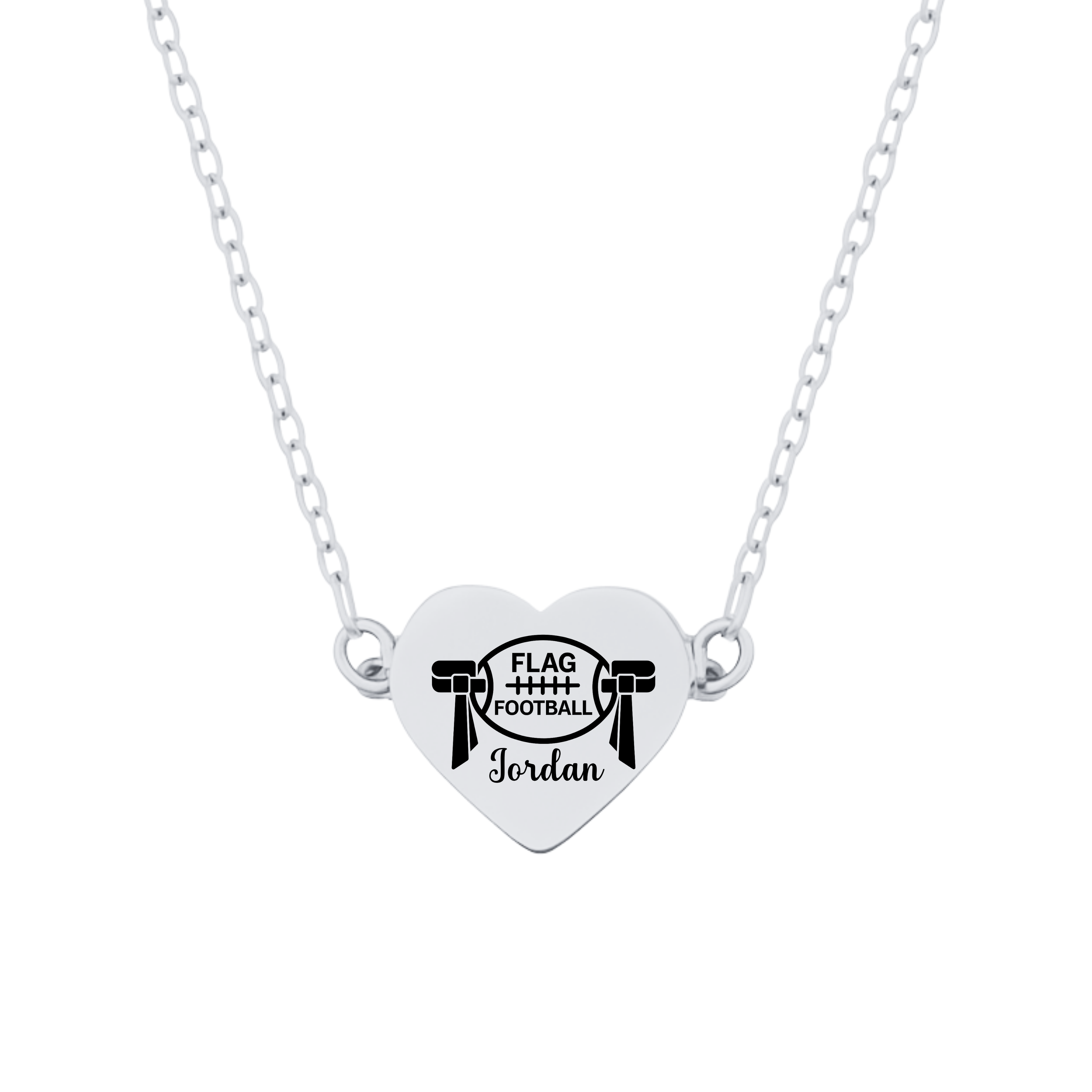 Personalized Flag Football Heart Necklace – Custom Engraved