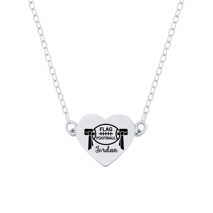 Personalized Flag Football Heart Necklace – Custom Engraved