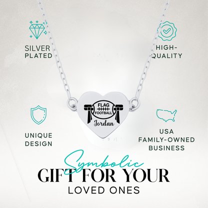 Personalized Flag Football Heart Necklace – Custom Engraved
