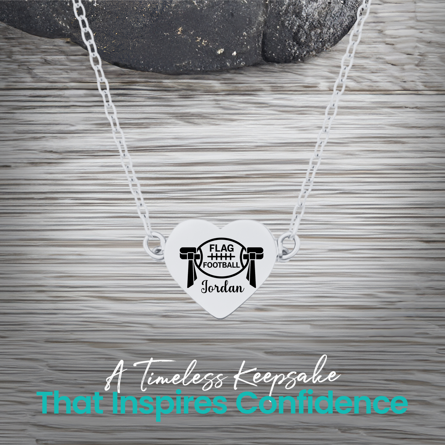 Personalized Flag Football Heart Necklace – Custom Engraved