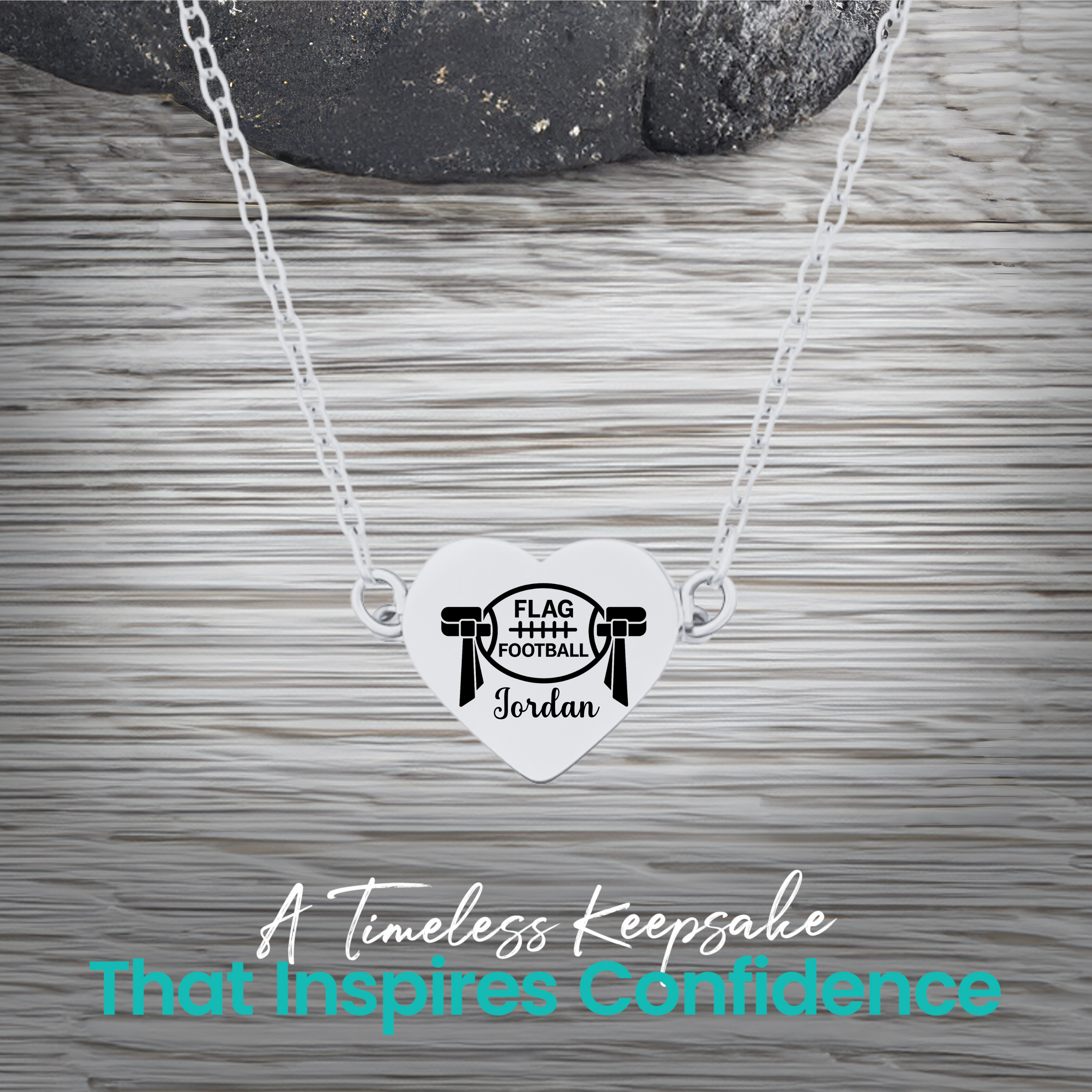 Personalized Flag Football Heart Necklace – Custom Engraved
