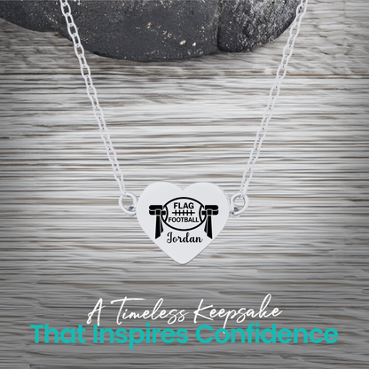 Personalized Flag Football Heart Necklace – Custom Engraved