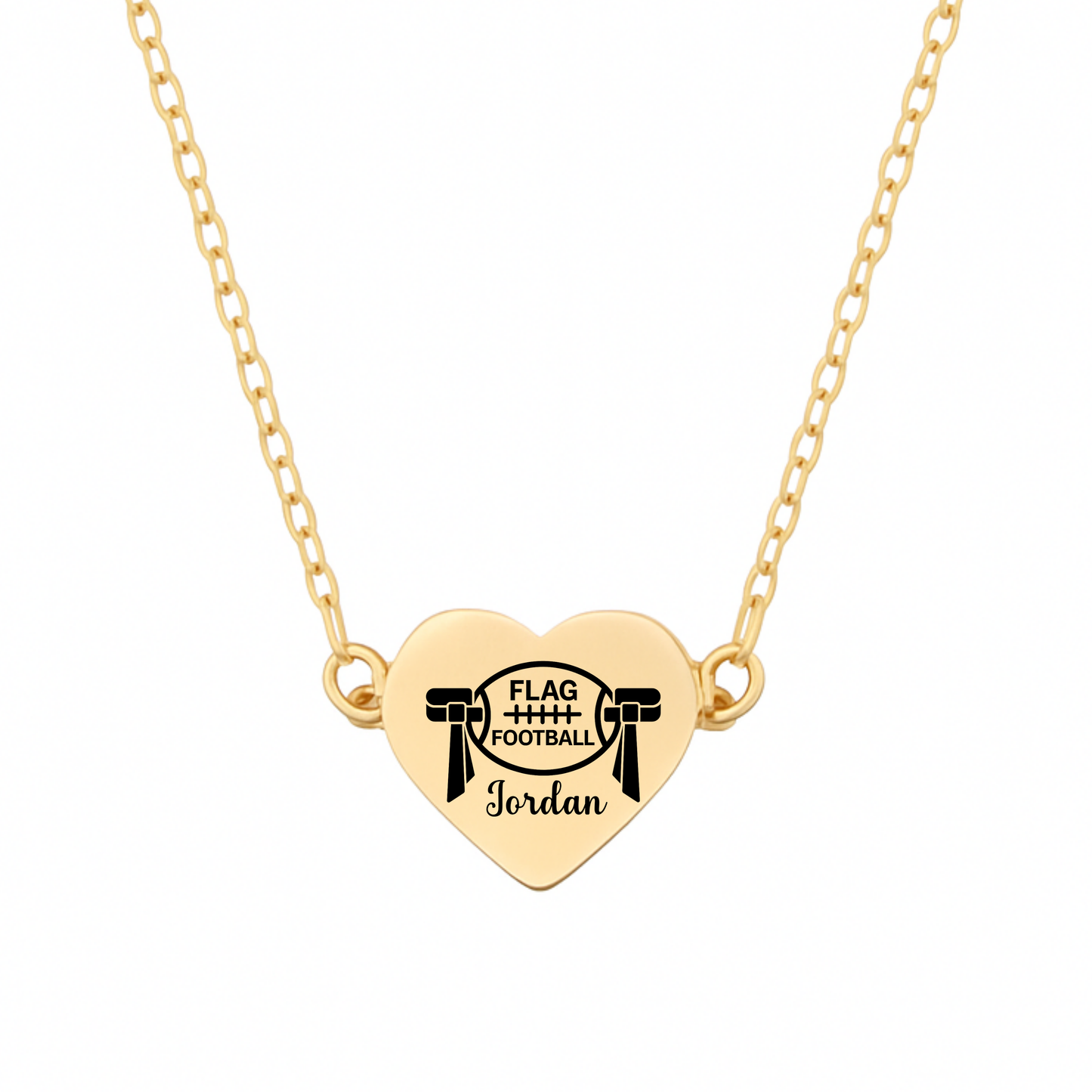 Personalized Flag Football Heart Necklace – Custom Engraved