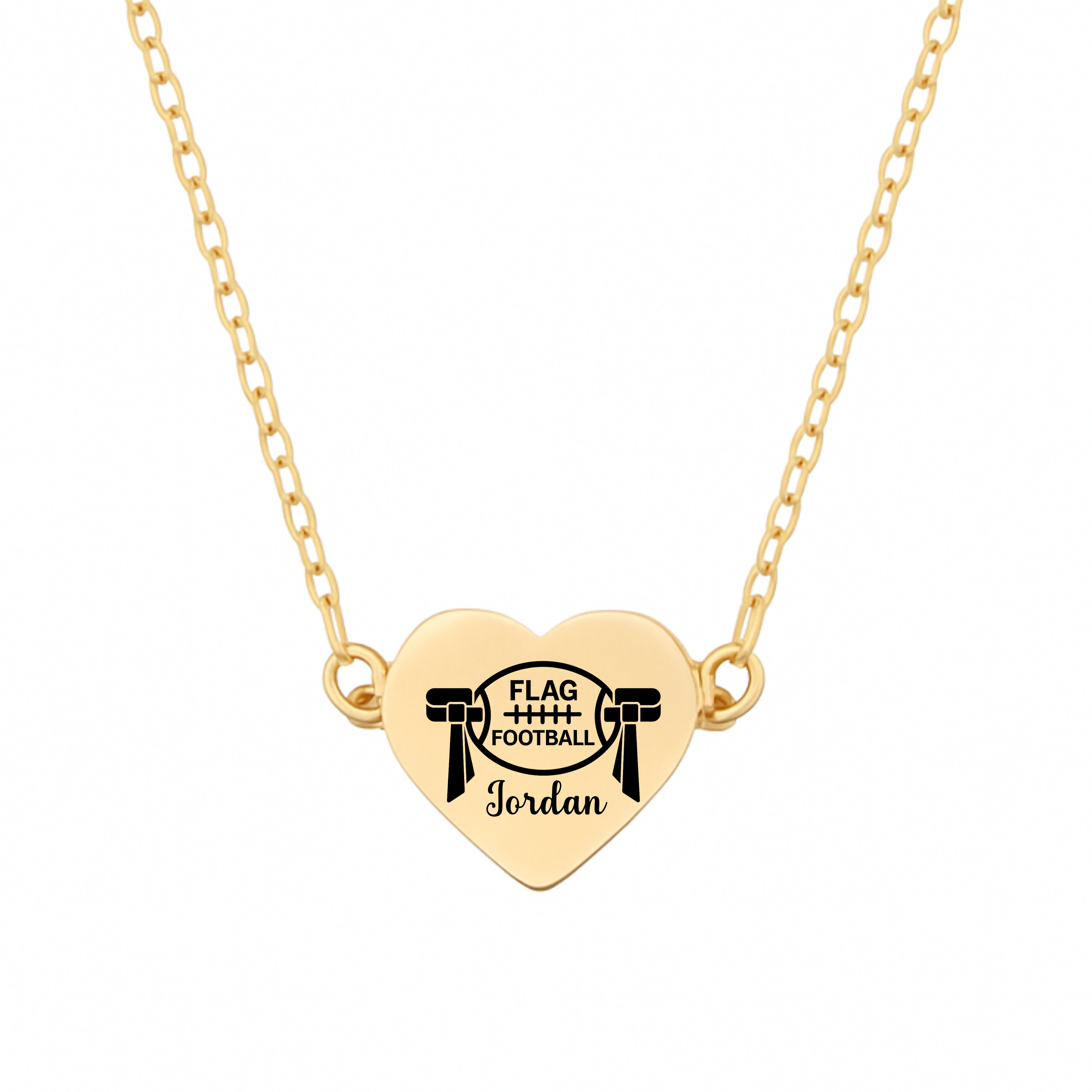 Personalized Flag Football Heart Necklace – Custom Engraved