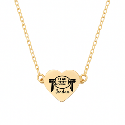 Personalized Flag Football Heart Necklace – Custom Engraved