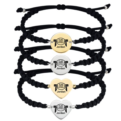 Personalized Flag Football Rope Bracelet – Gold or Silver | Heart or Round Shape