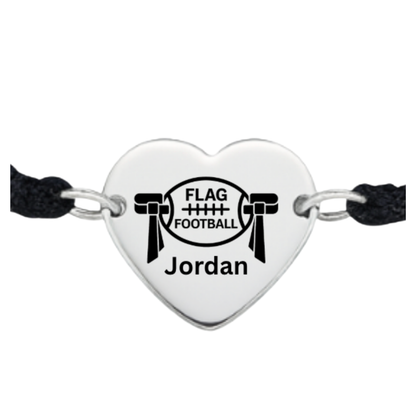 Personalized Flag Football Rope Bracelet – Gold or Silver | Heart or Round Shape