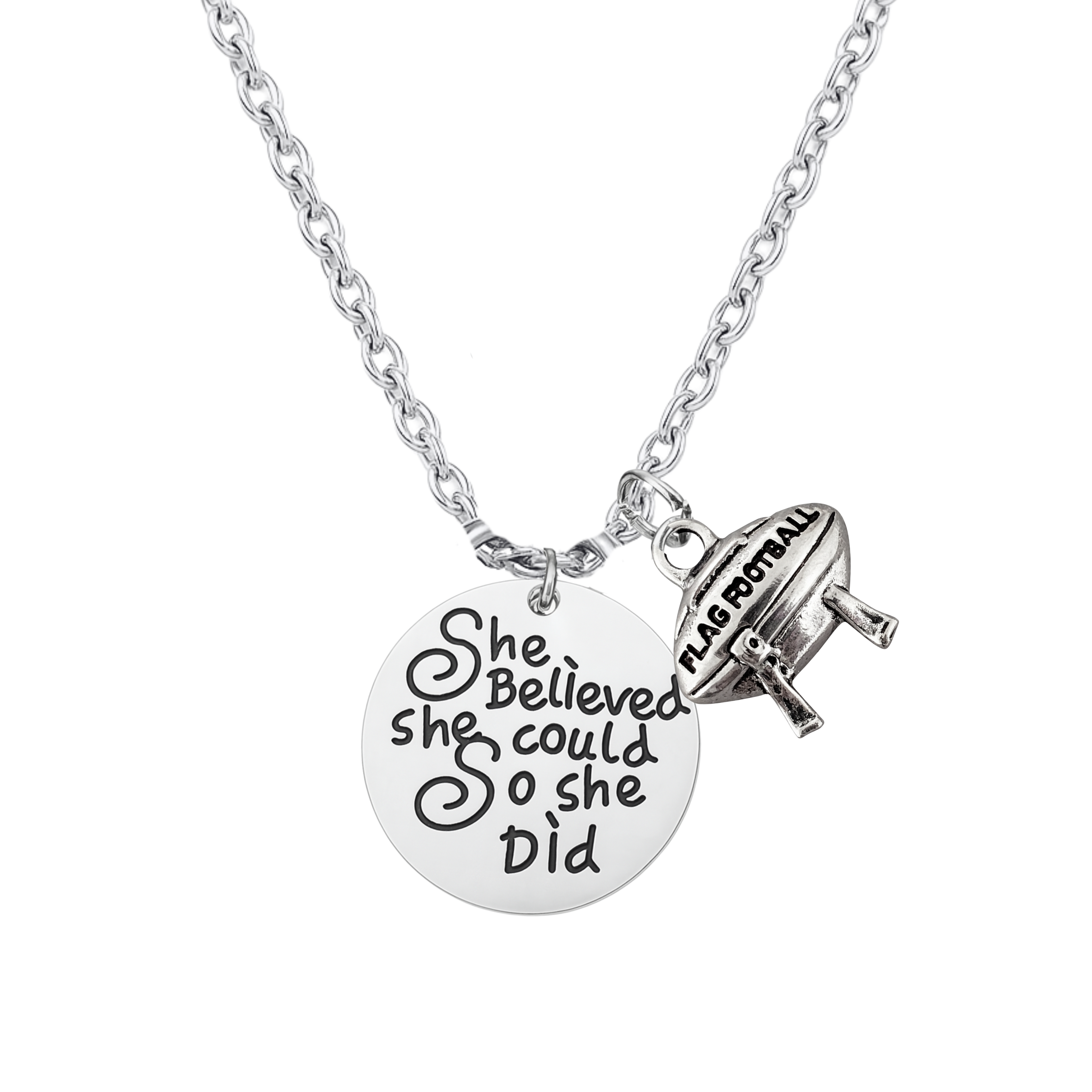 Flag Football Necklace – “She Believed She Could So She Did” Inspirational Jewelry