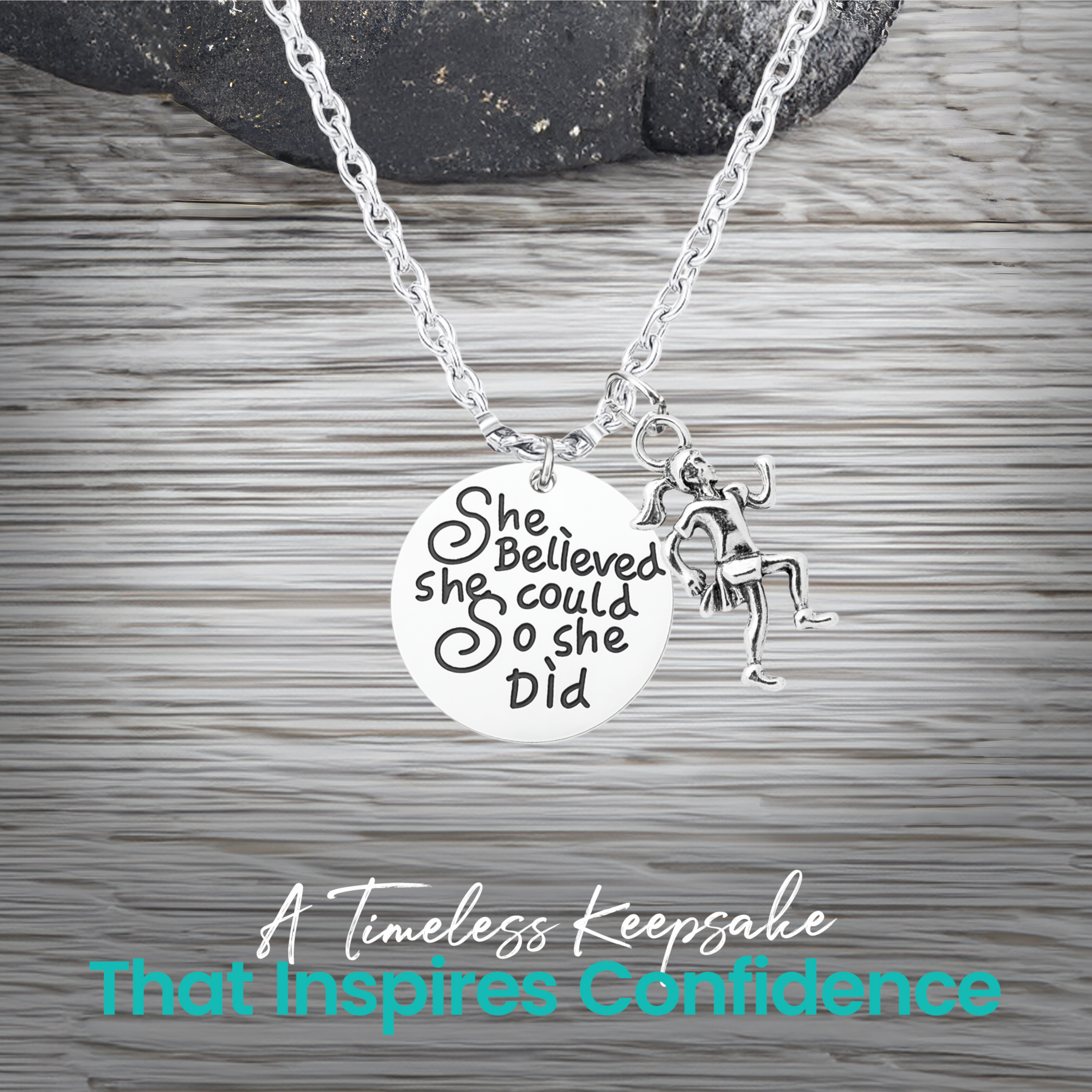 Flag Football Necklace – “She Believed She Could So She Did” Inspirational Jewelry