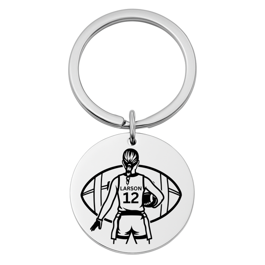 Personalized Flag Football Keychain – Custom Engraved Player Charm