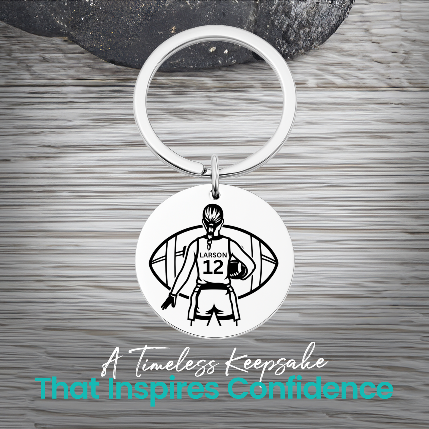 Personalized Flag Football Keychain – Custom Engraved Player Charm