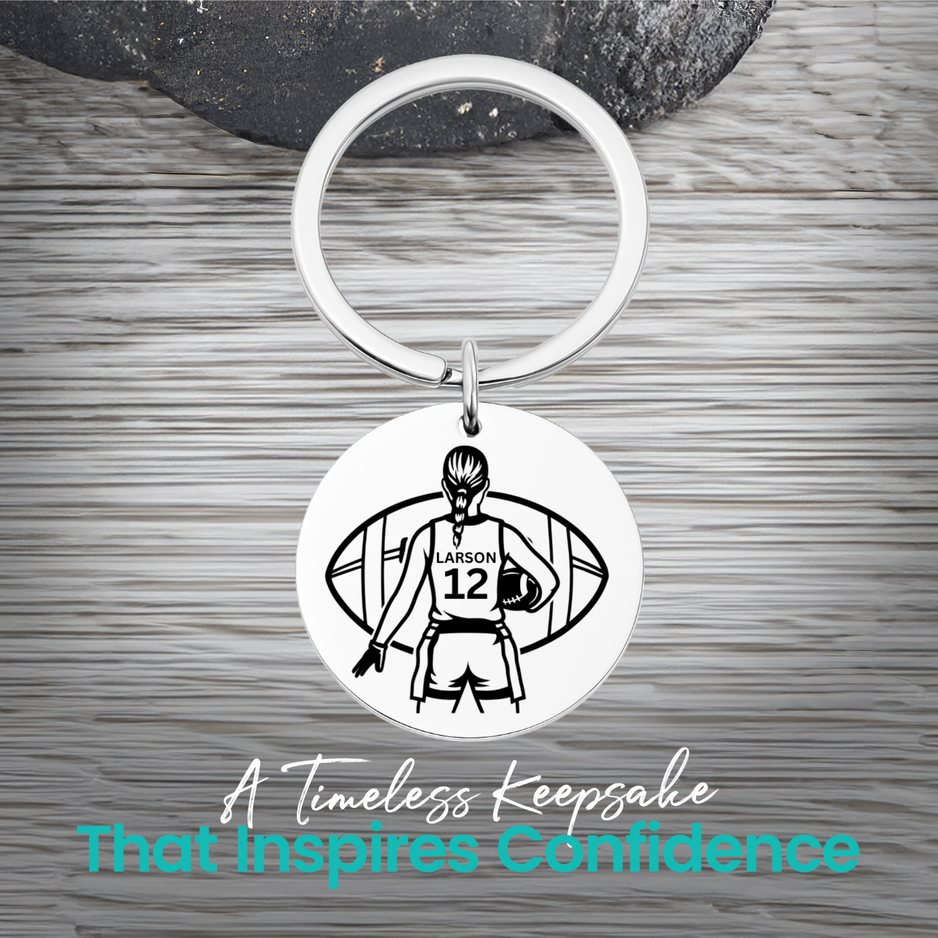 Personalized Flag Football Keychain – Custom Engraved Player Charm