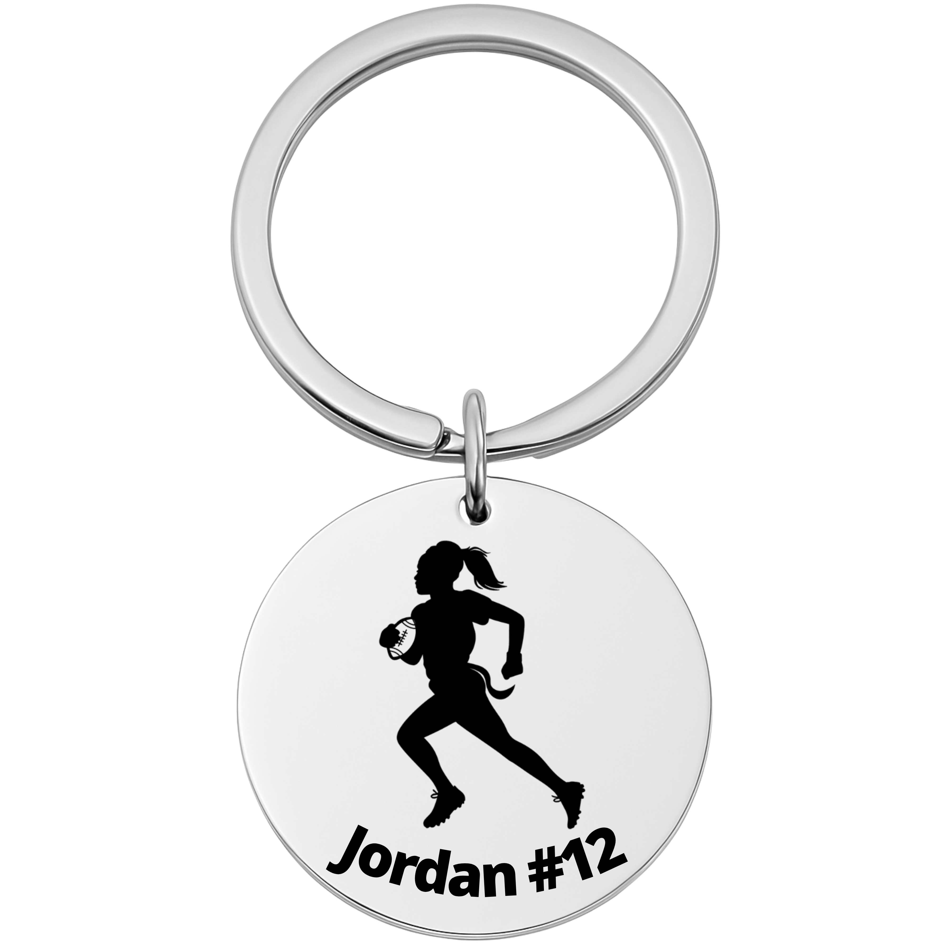Personalized Flag Football Player Girl Keychain – Custom Engraved Gift