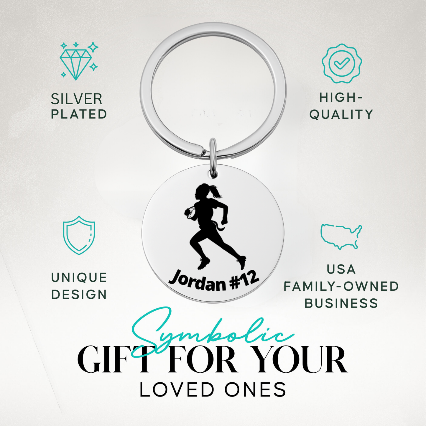 Personalized Flag Football Player Girl Keychain – Custom Engraved Gift