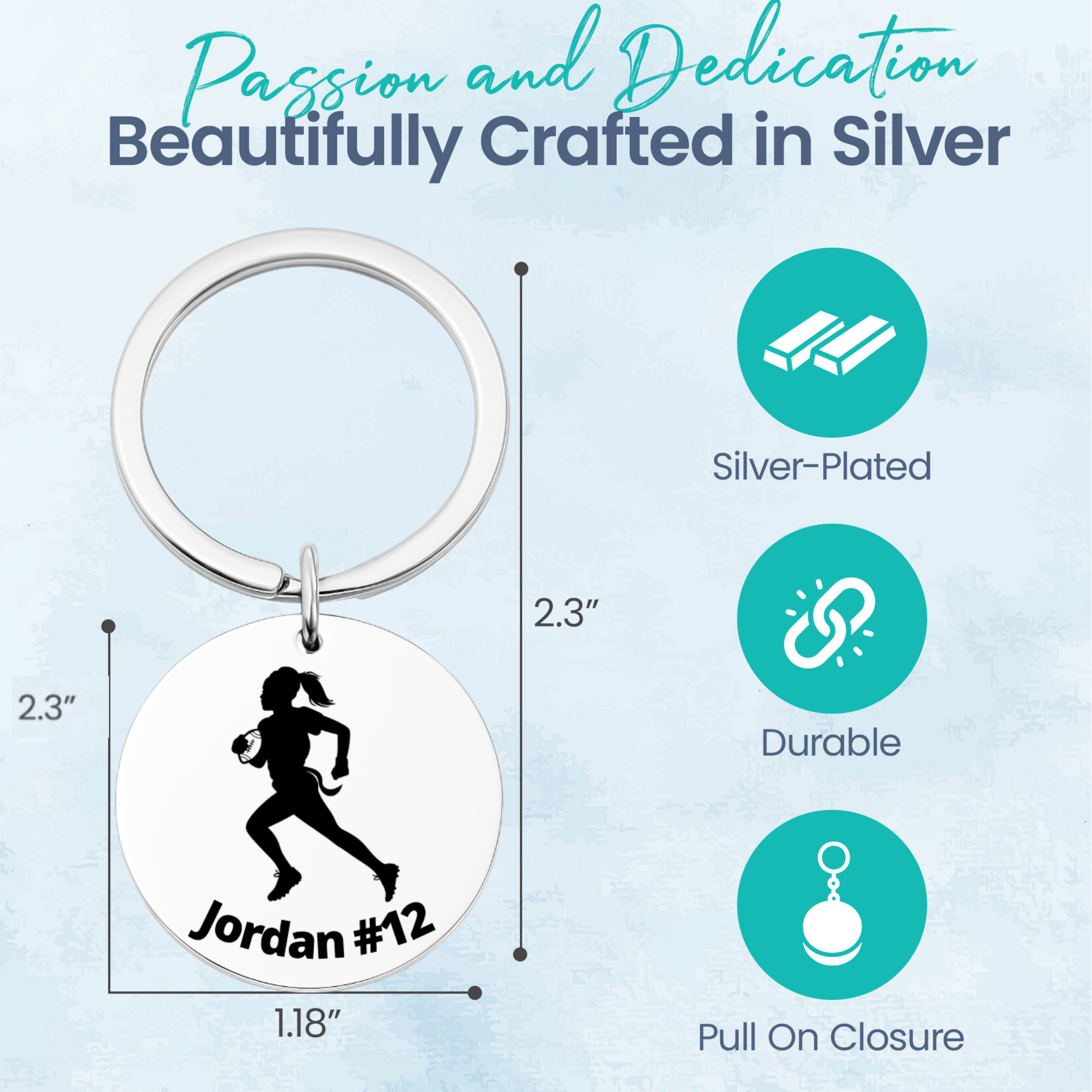 Personalized Flag Football Player Girl Keychain – Custom Engraved Gift