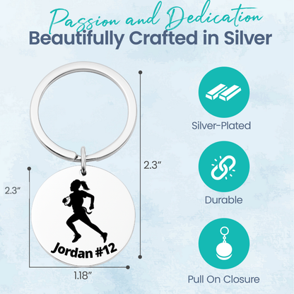 Personalized Flag Football Player Girl Keychain – Custom Engraved Gift