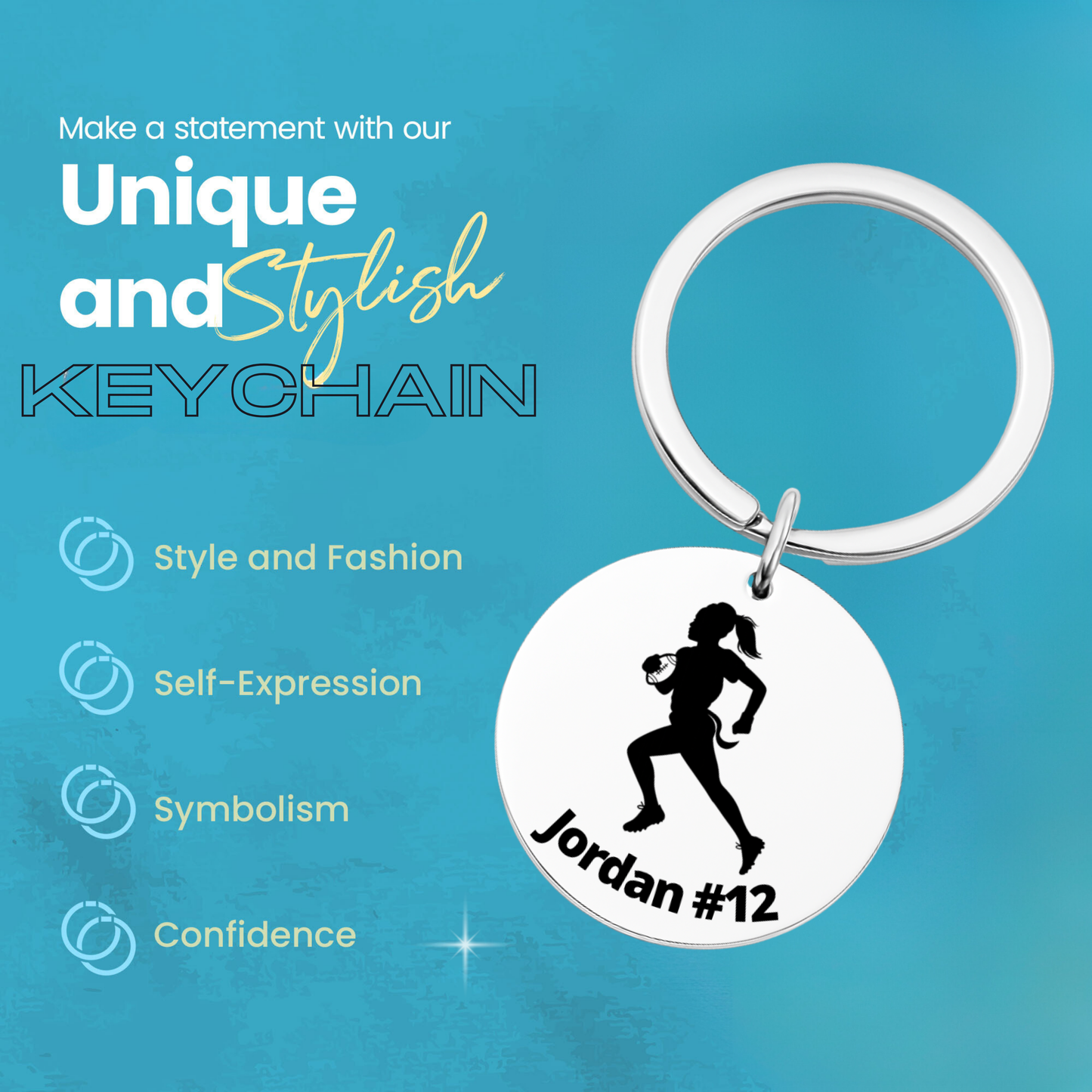 Personalized Flag Football Player Girl Keychain – Custom Engraved Gift