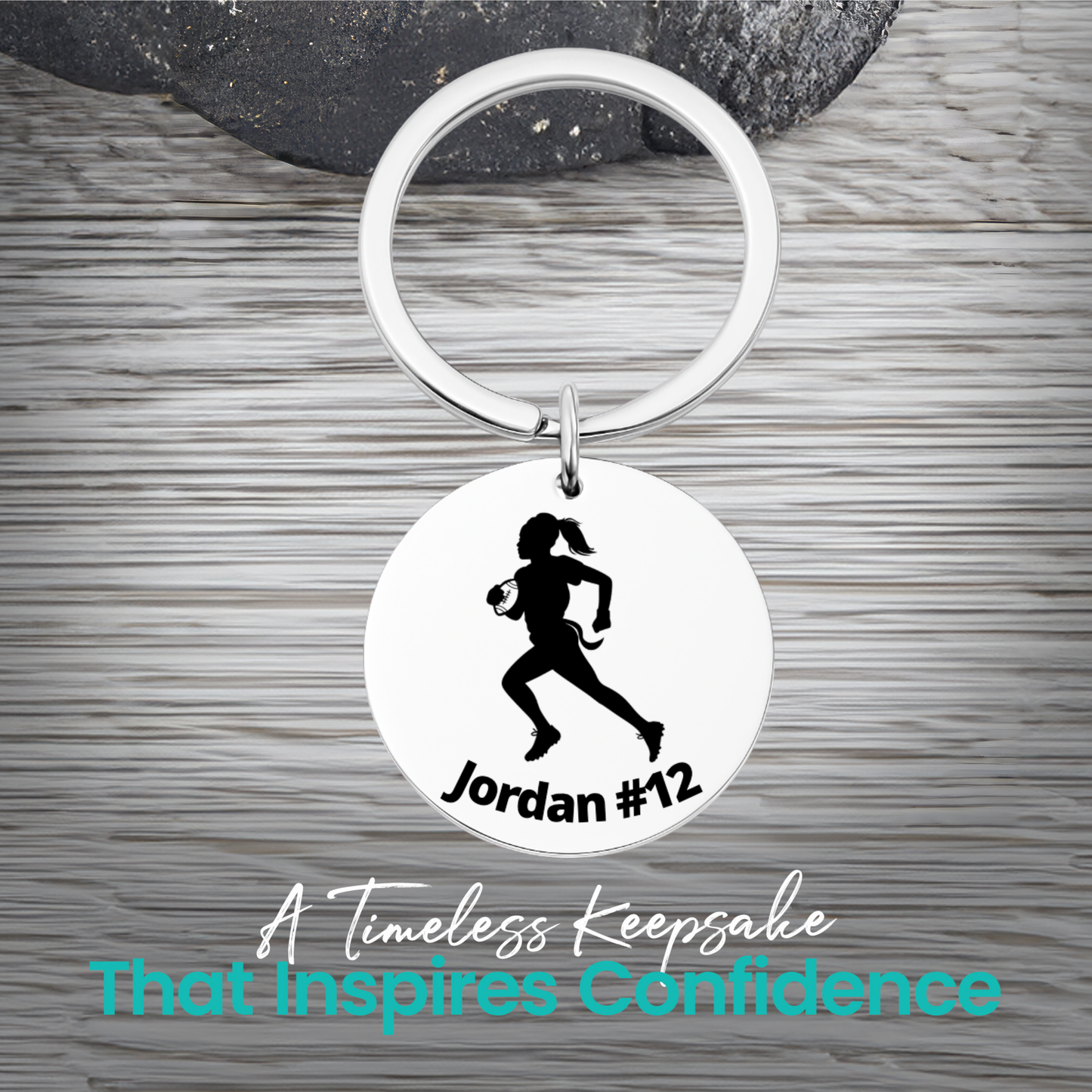 Personalized Flag Football Player Girl Keychain – Custom Engraved Gift