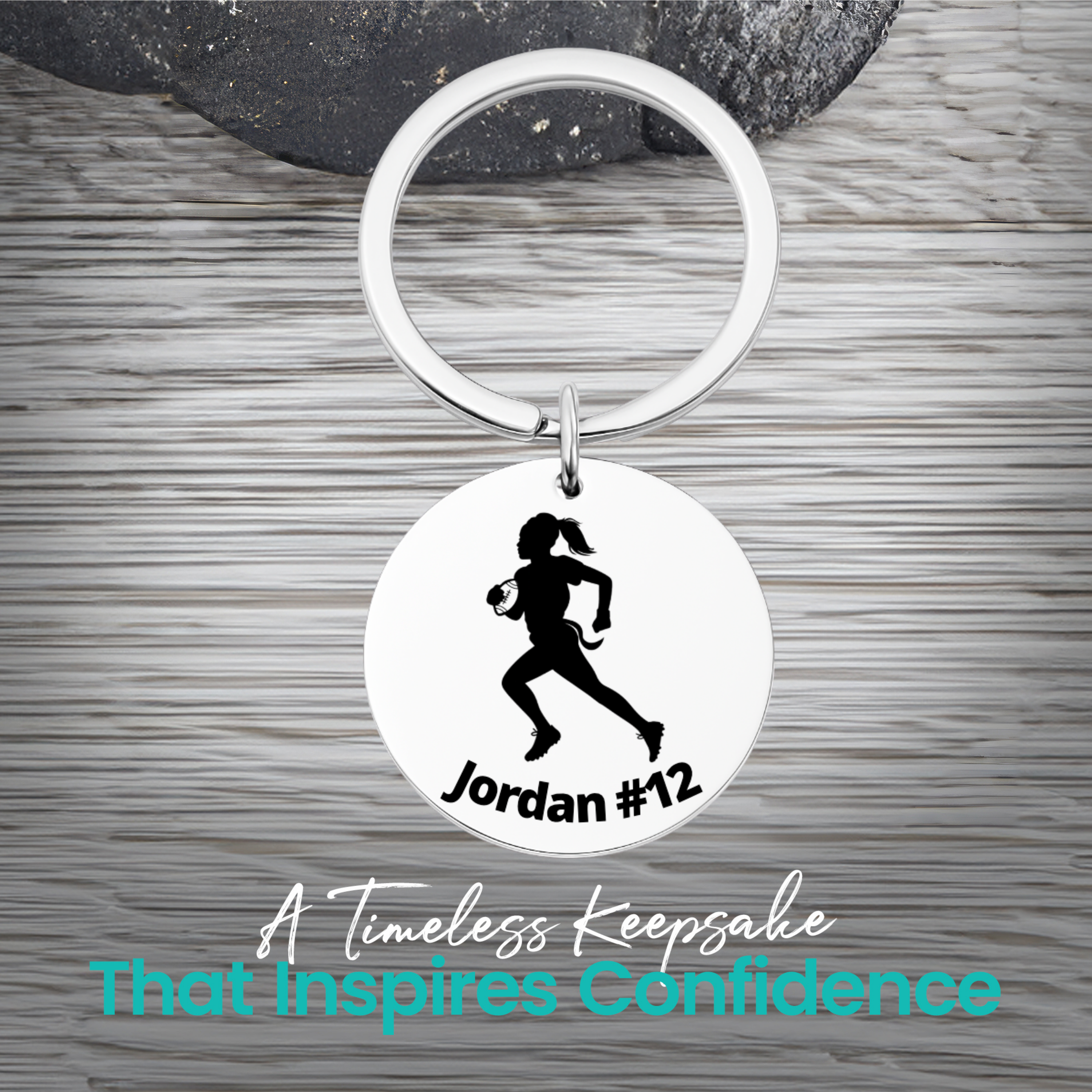 Personalized Flag Football Player Girl Keychain – Custom Engraved Gift