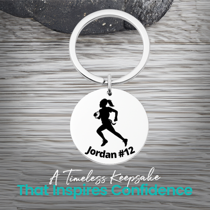 Personalized Flag Football Player Girl Keychain – Custom Engraved Gift