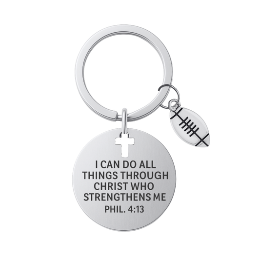 Football Charm Keychain, Christian Faith Charm Keychain, I Can Do All Things Through Christ Who Strengthens Me