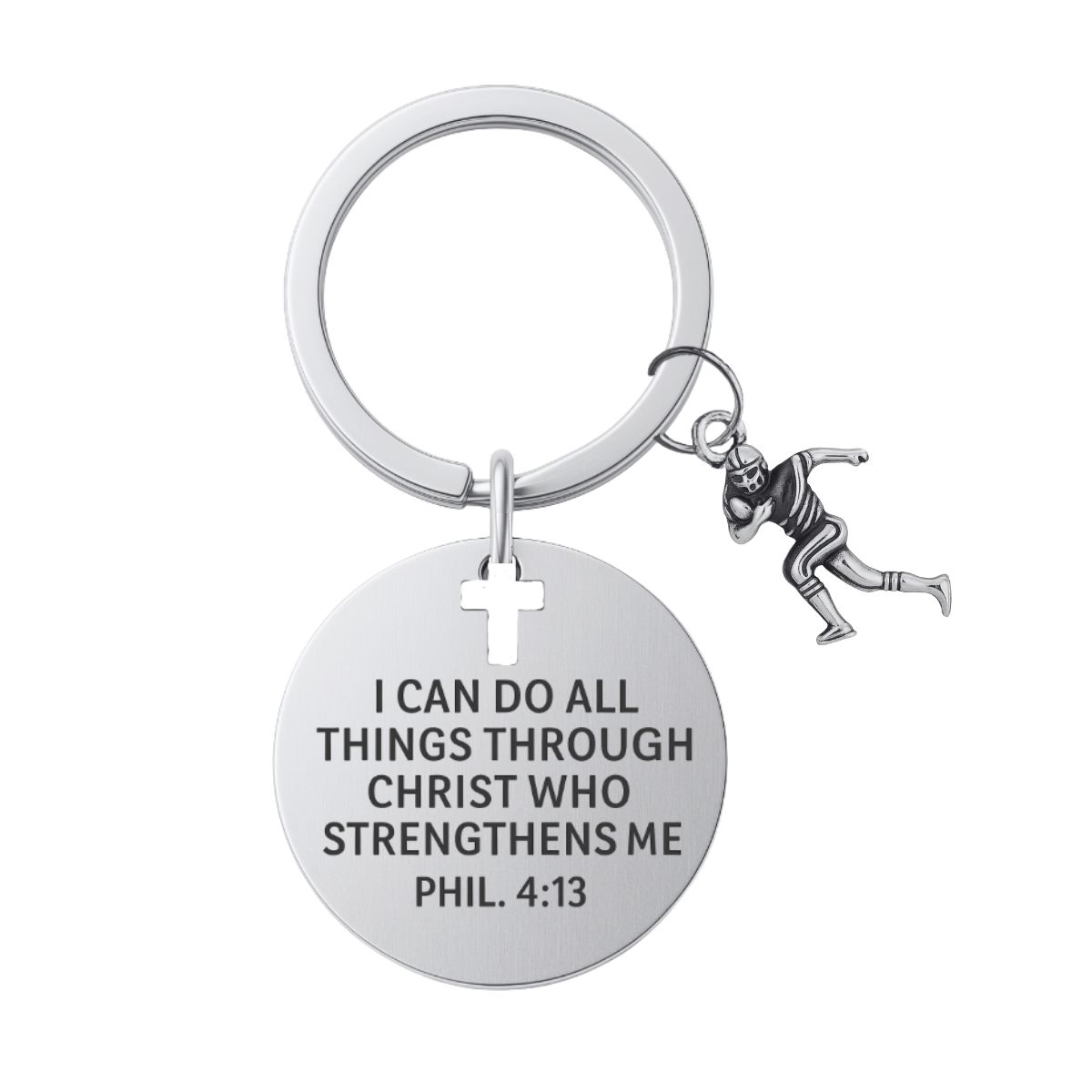 Football Charm Keychain, Christian Faith Charm Keychain, I Can Do All Things Through Christ Who Strengthens Me
