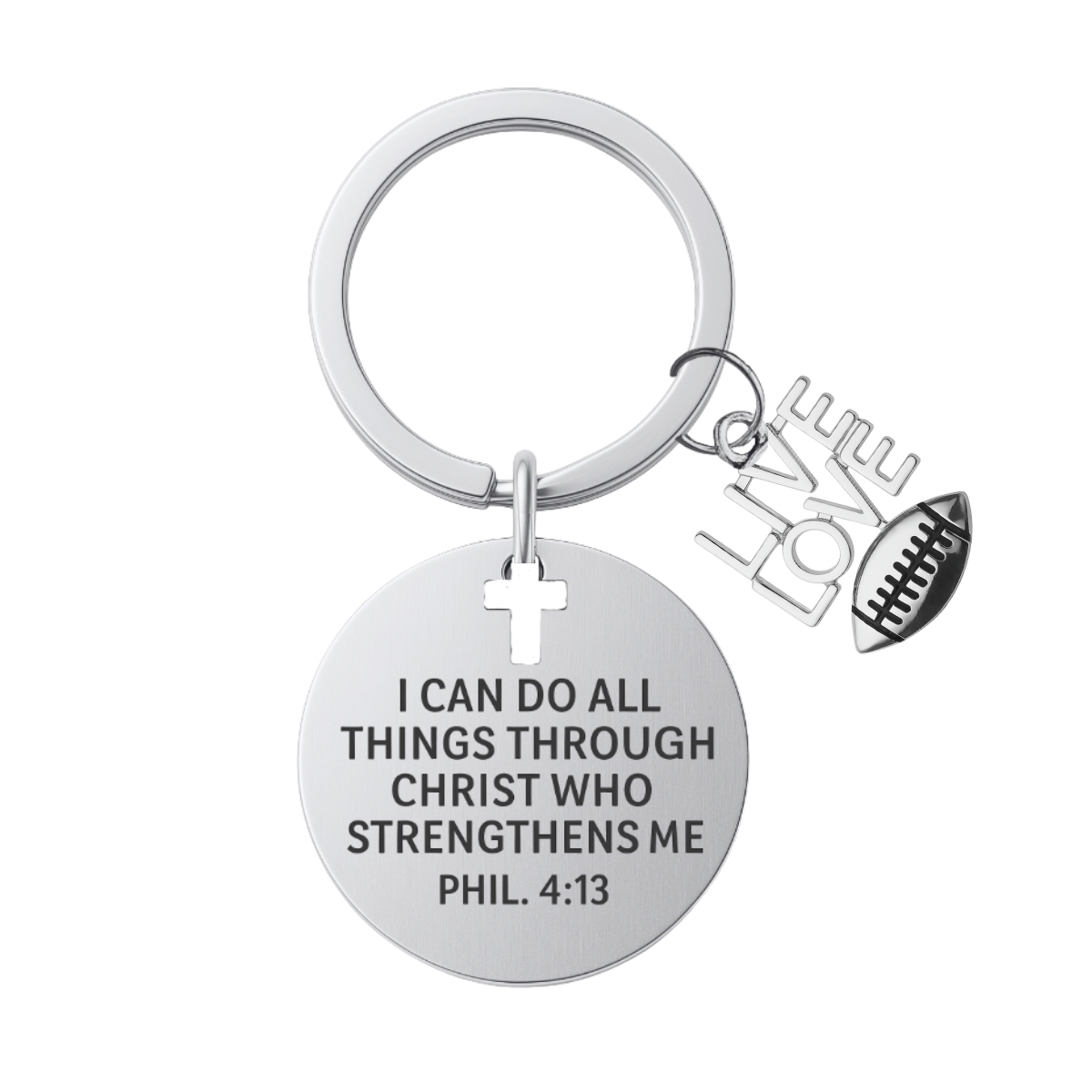 Football Charm Keychain, Christian Faith Charm Keychain, I Can Do All Things Through Christ Who Strengthens Me
