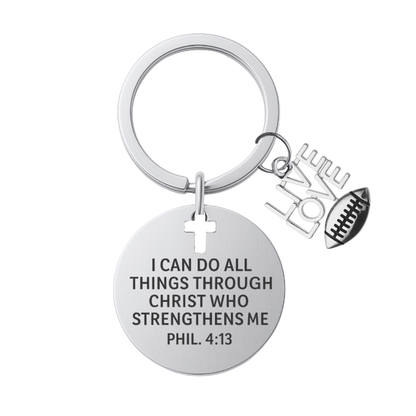 Football Charm Keychain, Christian Faith Charm Keychain, I Can Do All Things Through Christ Who Strengthens Me