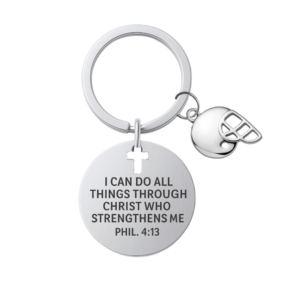 Football Charm Keychain, Christian Faith Charm Keychain, I Can Do All Things Through Christ Who Strengthens Me
