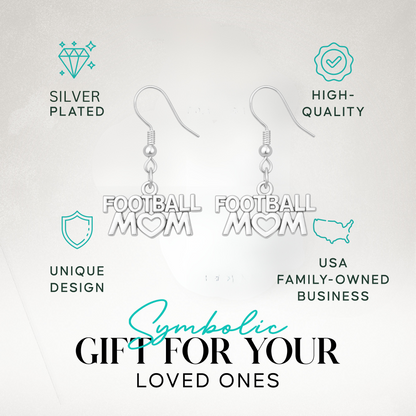 Football Mom charm earrings shown with text highlighting perfect gift idea