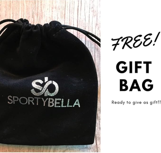 Free Sportybella velvet pouch with drawstring closure included with every volleyball bracelet purchase