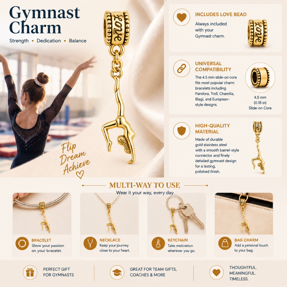 Gymnastics Charm Bead - Gold