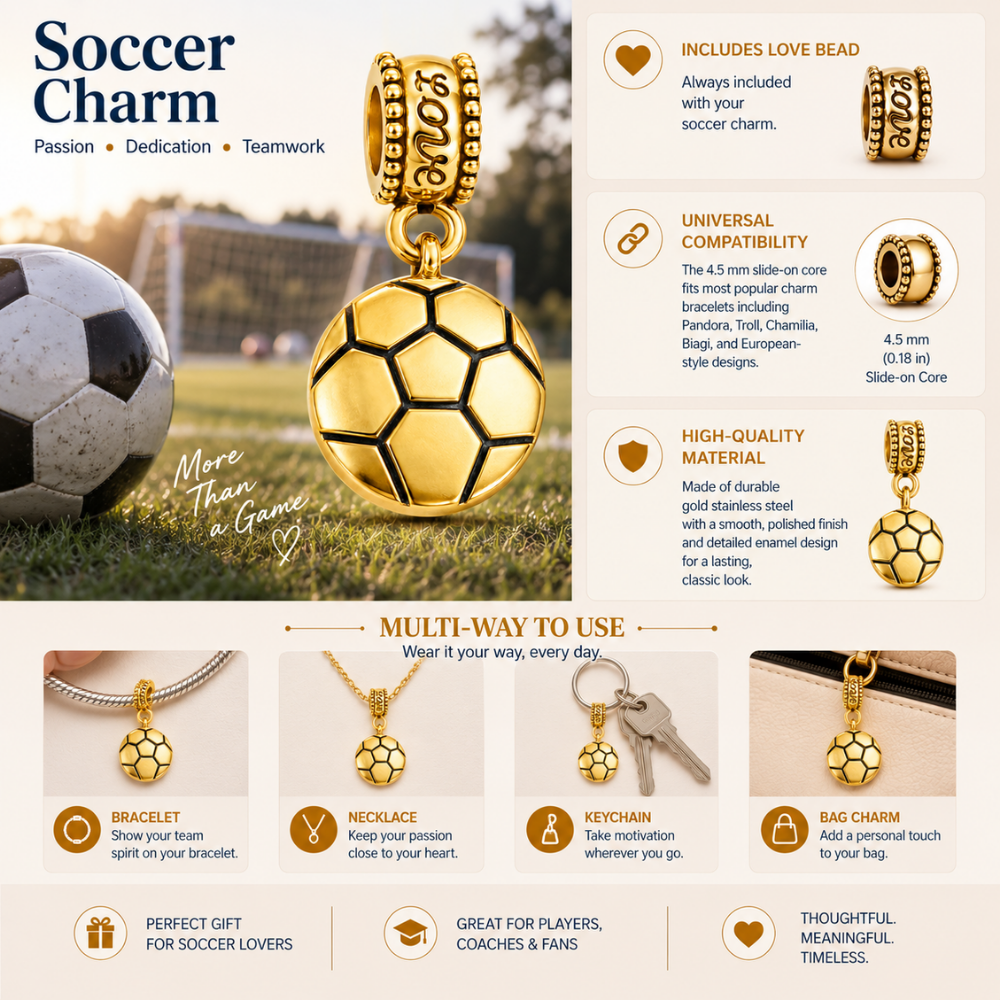 Soccer Charm Bead - Gold