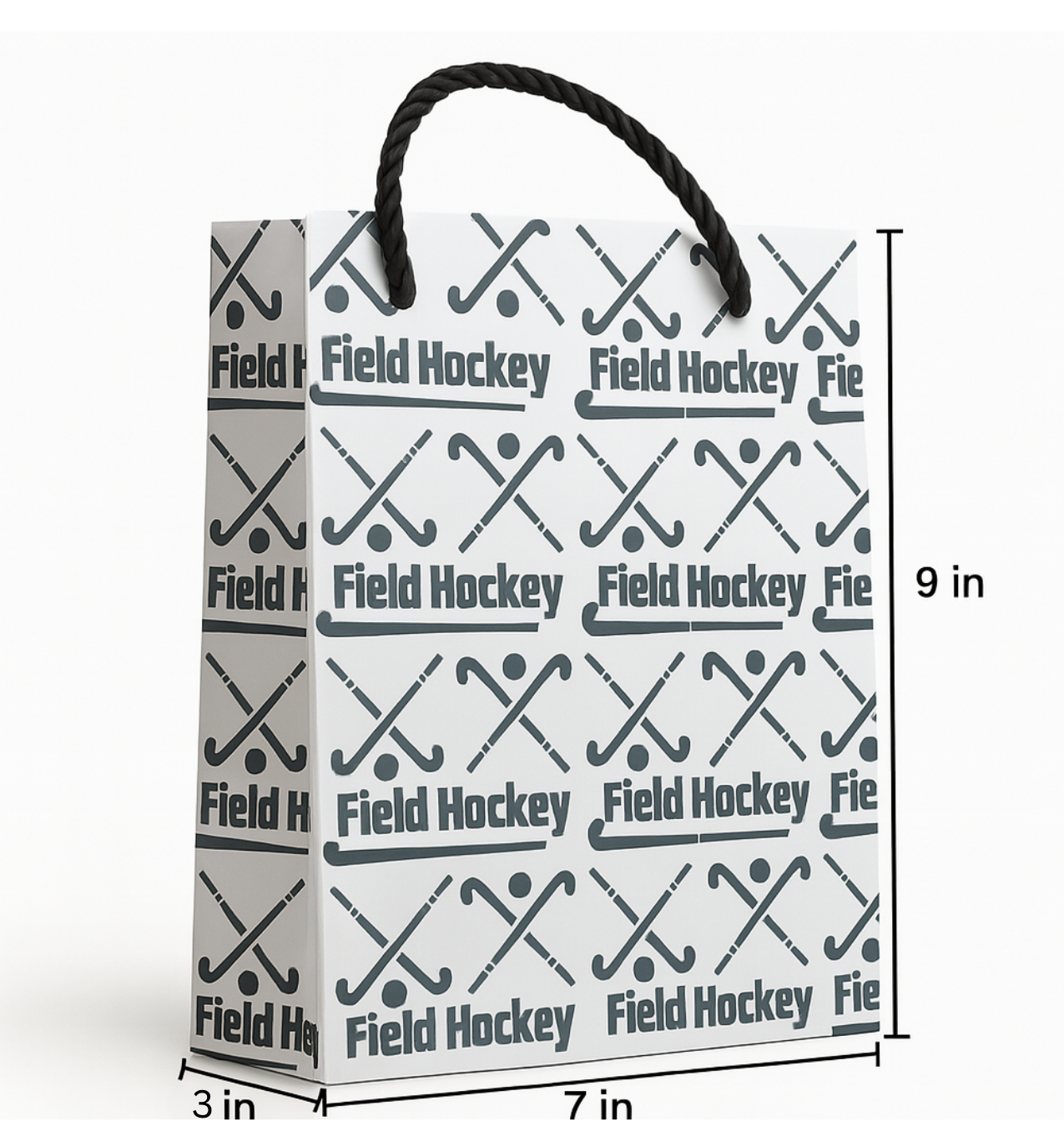 Field hockey gift bag featuring stylish design and sturdy handles, perfect for birthdays and special occasions.