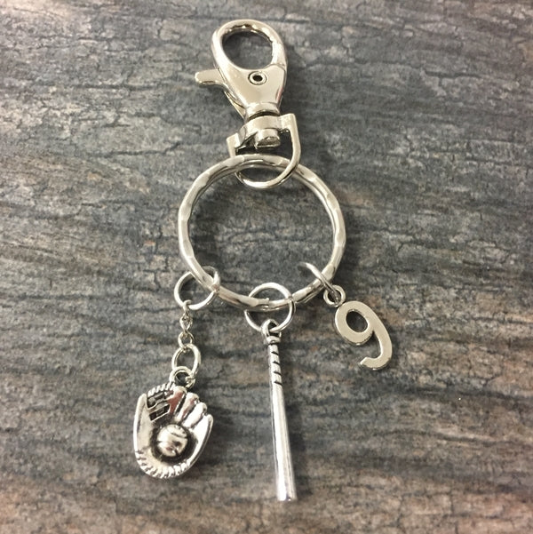 Softball Bat & Glove Zipper Pull Keychain