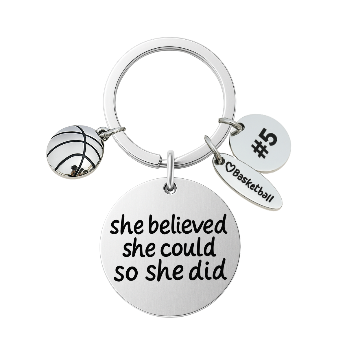 Girls Basketball Keychain with Number Engraved Charm for Players