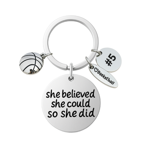 Girls Basketball Keychain with Number Engraved Charm for Players