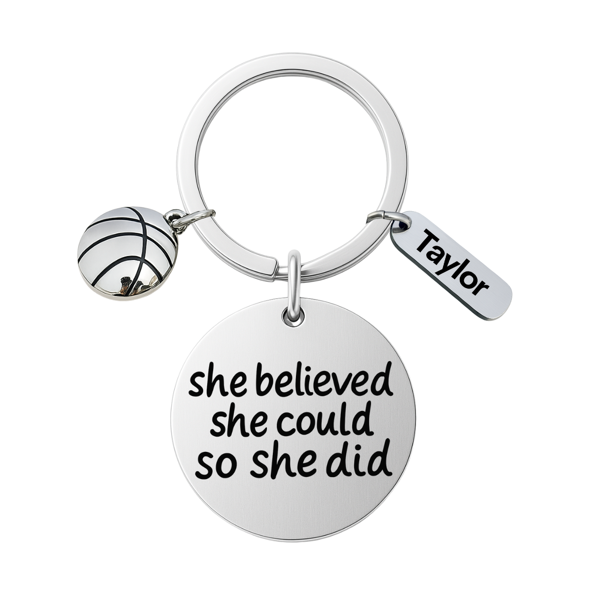 Girls Basketball Keychain with Number Engraved Charm for Players
