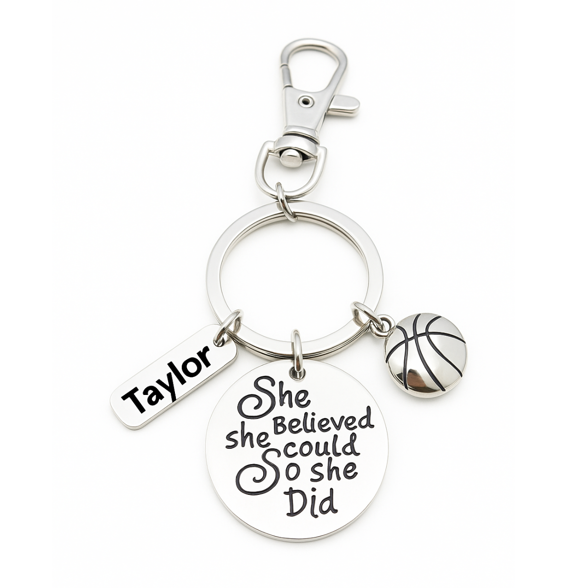 Girls Basketball Keychain with Number Engraved Charm for Players