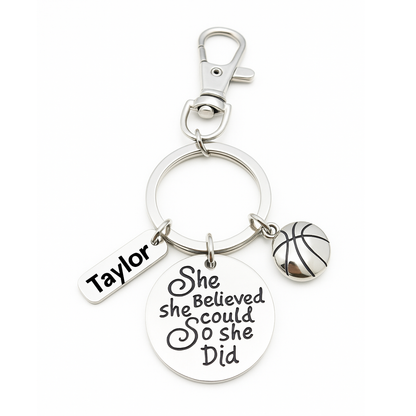 Girls Basketball Keychain with Number Engraved Charm for Players