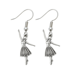 Silver-tone ballet dancer dangle earrings with stainless steel hooks for dance lovers and recital gifts