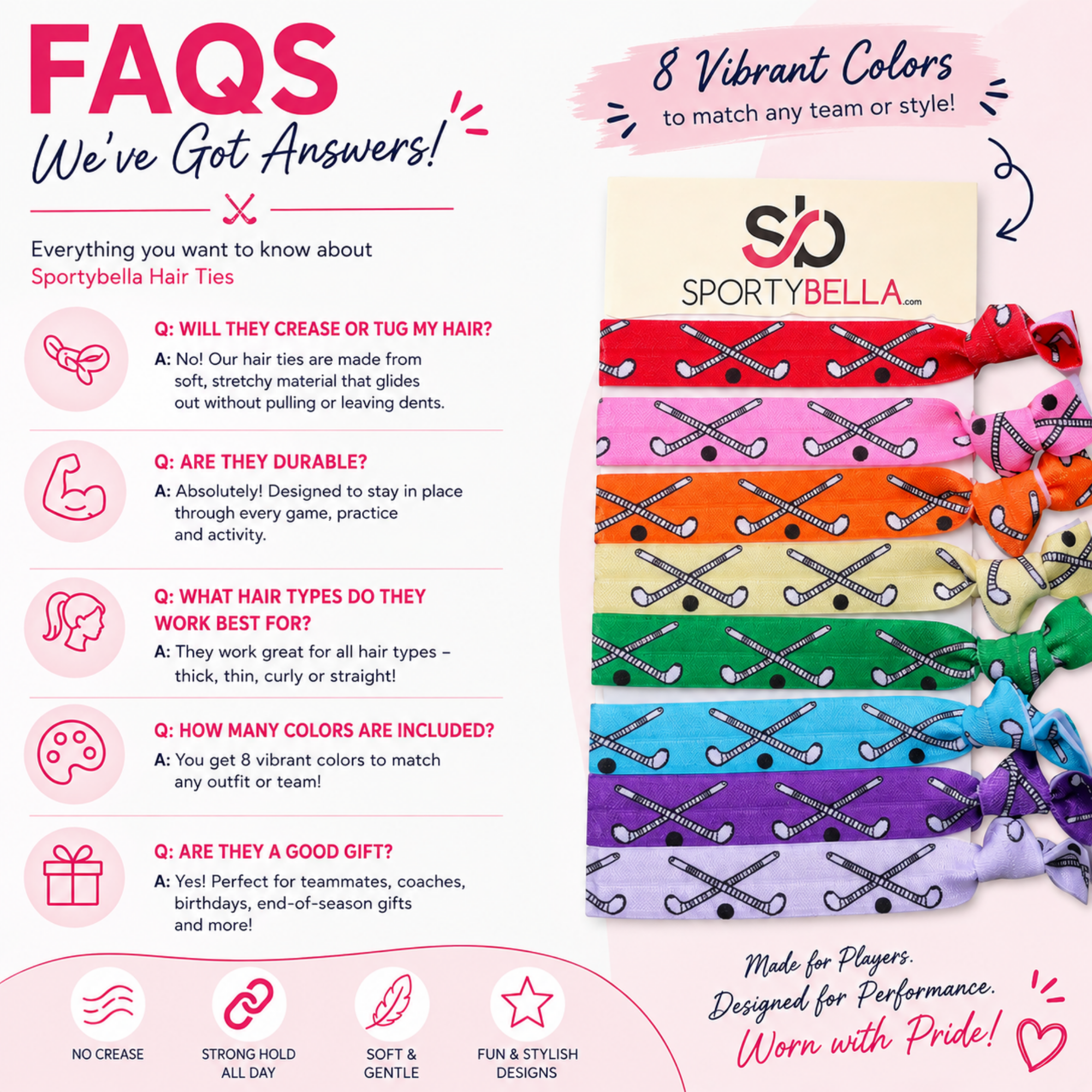 Girls Field Hockey Hair Ties Set- Multi Color