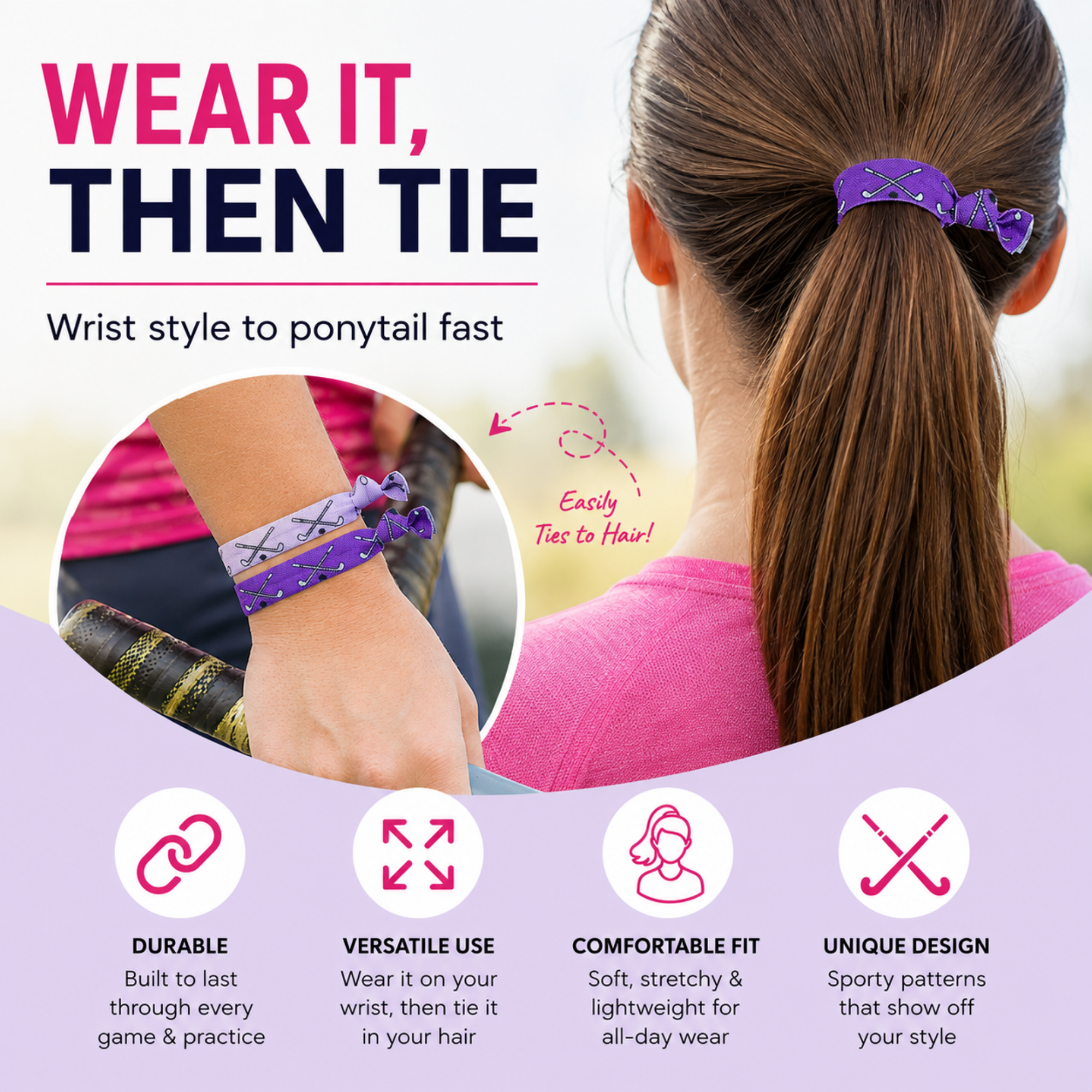 Girls Field Hockey Hair Ties Set- Multi Color