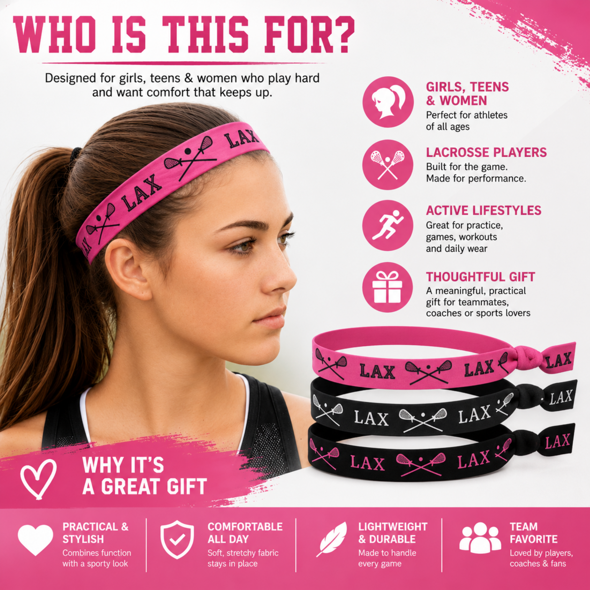 Girls Infinity Lacrosse Gift Set (Bracelet & Headbands)