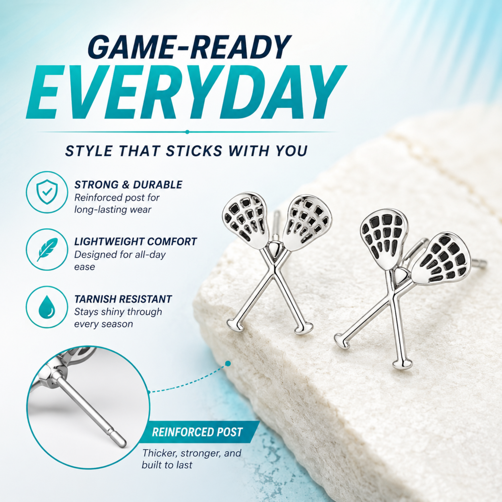 Girls Lacrosse Stick Stud Earrings