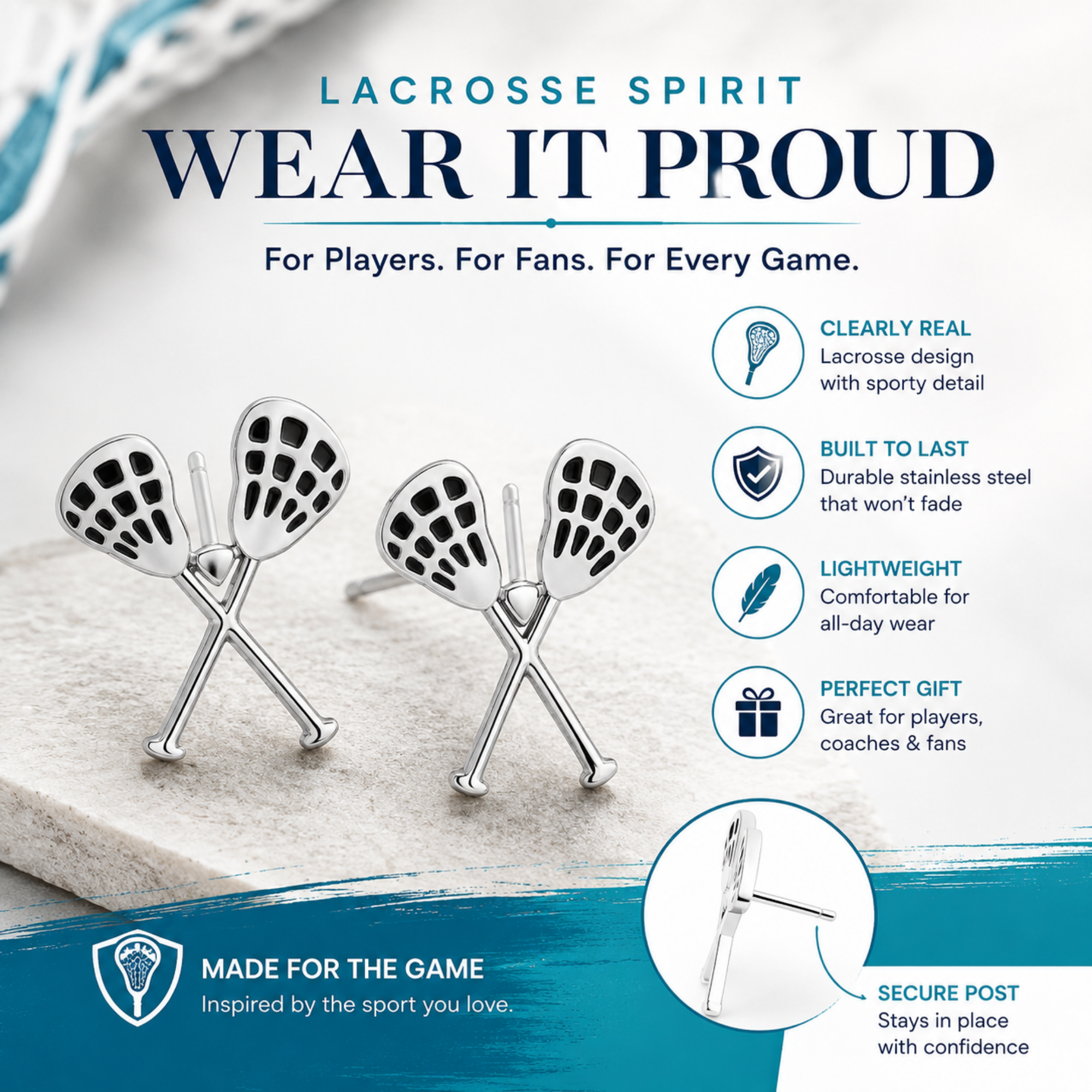 Girls Lacrosse Stick Stud Earrings