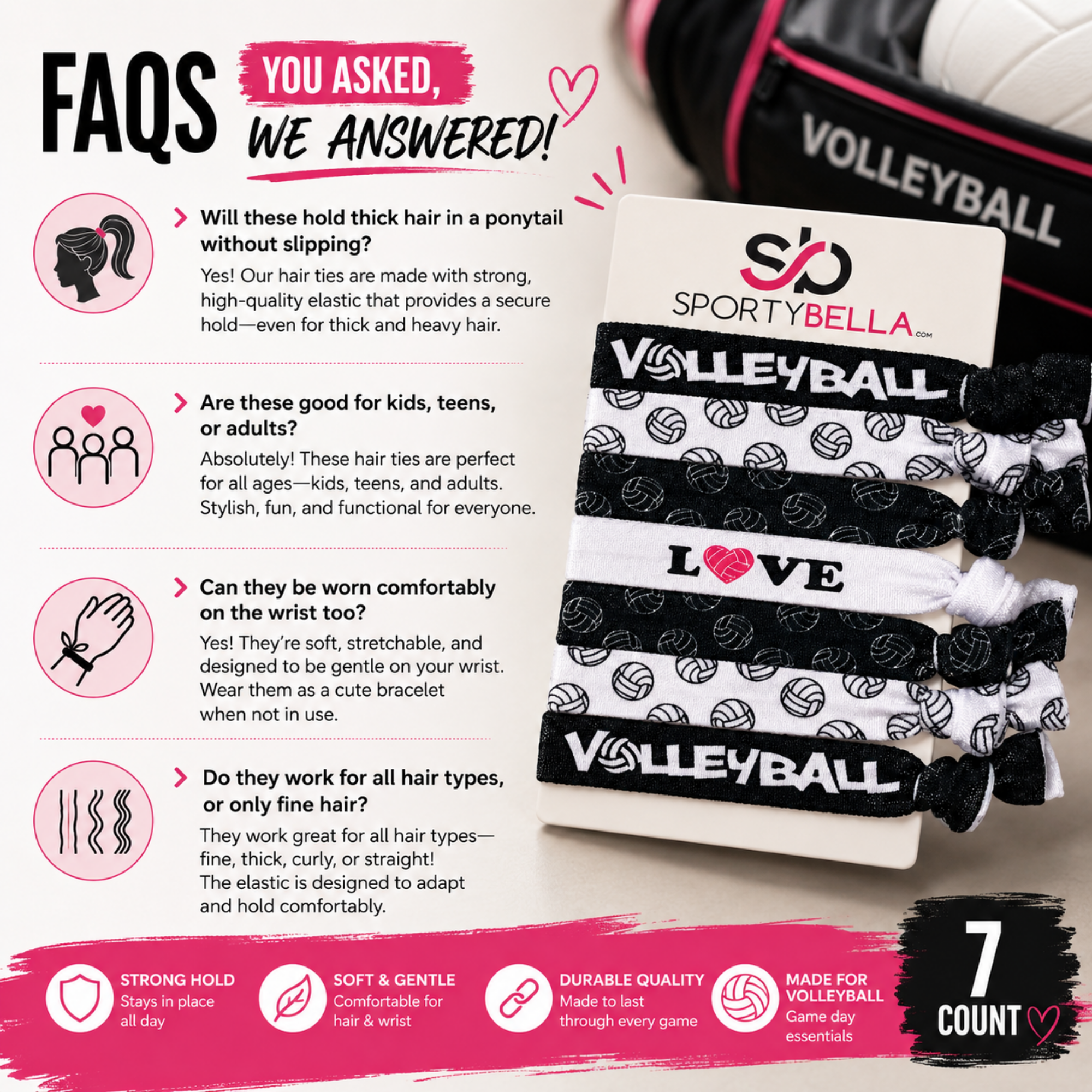 Girls Love Volleyball Hair Ties Set