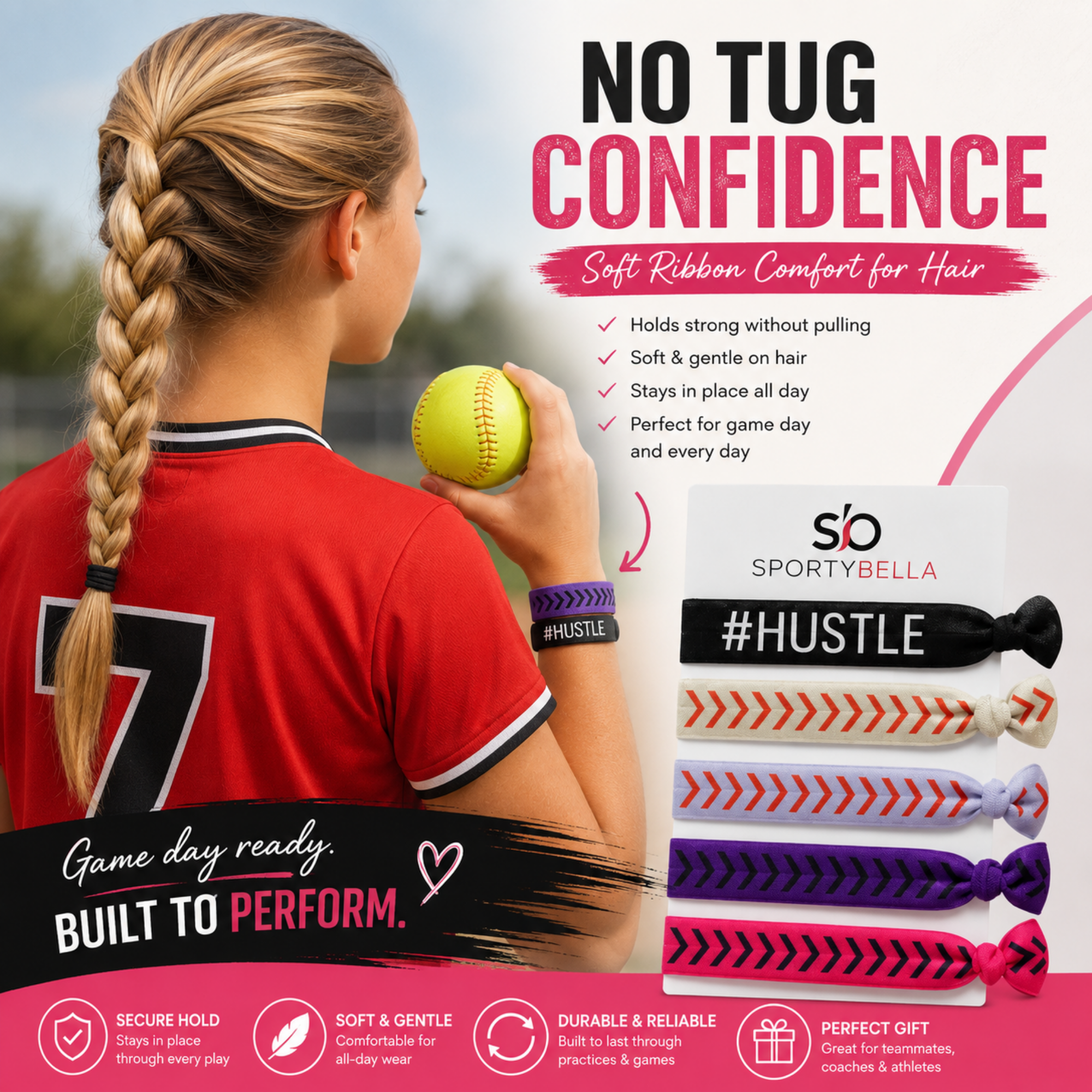 Girls Softball Hair Ties Set- Hustle